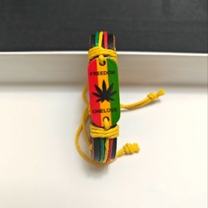 Jamaican Bracelet - Freedom - One Love - Leaf Charm